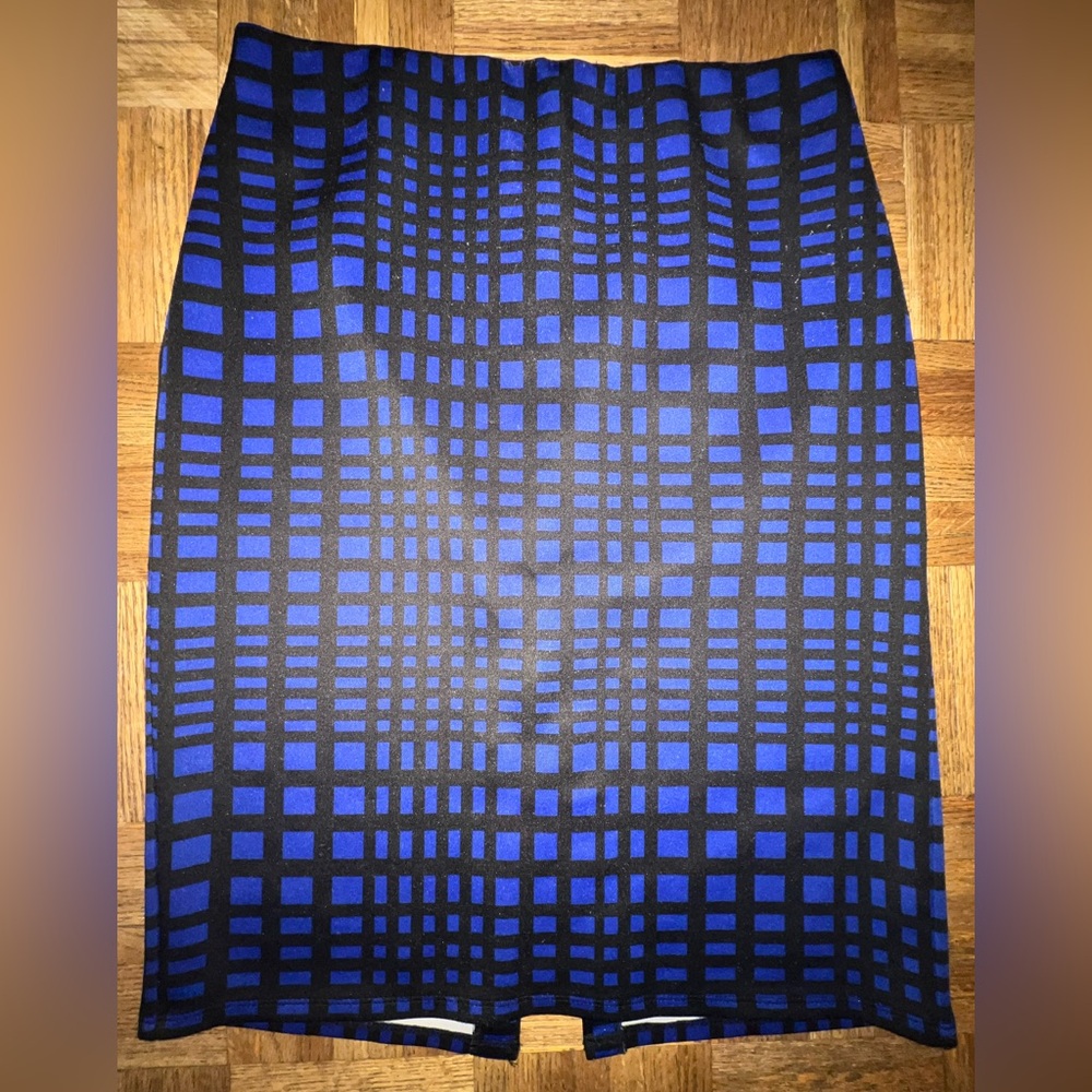 New York Clothing Co Royal Blue and Black Grid Pencil Skirt
